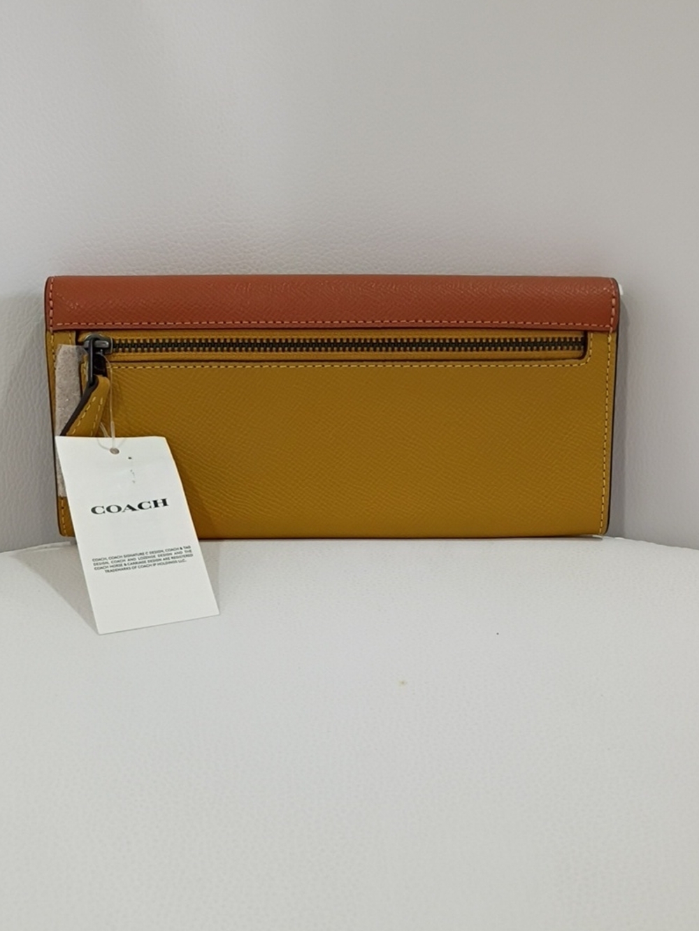 Coach Wyn Cross-grain Leather Envelope Wallet in Rust Brown & Mustard - Picture 4 of 8